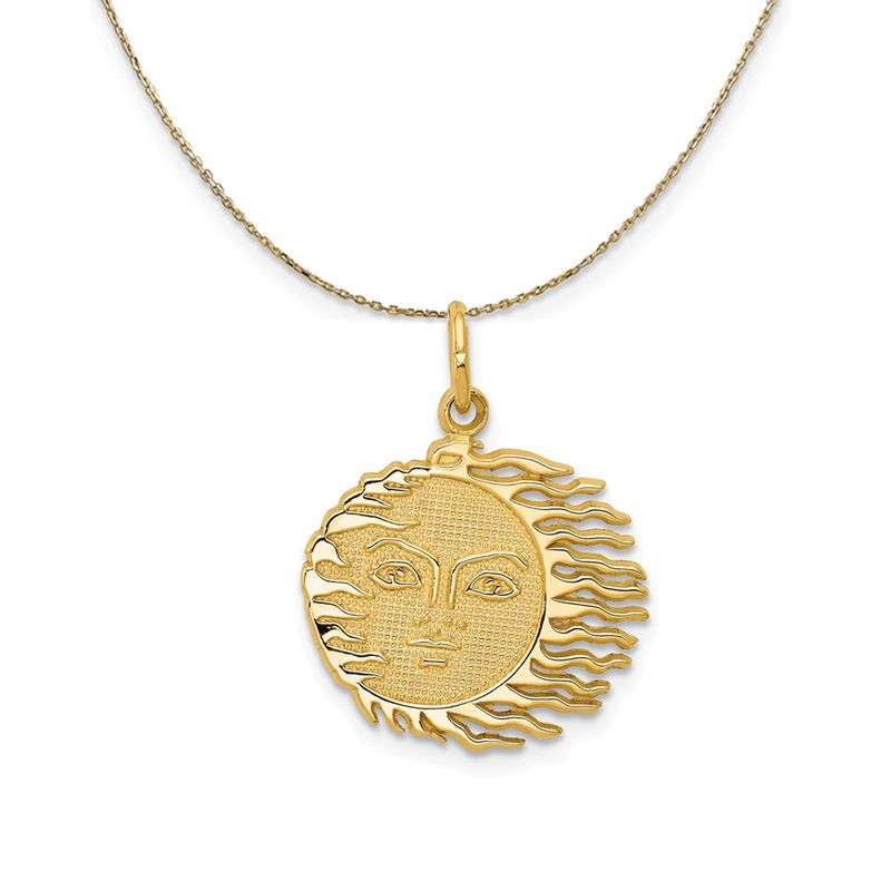 14k Yellow Gold 17mm Flaming Sun Necklace - 20 Inch